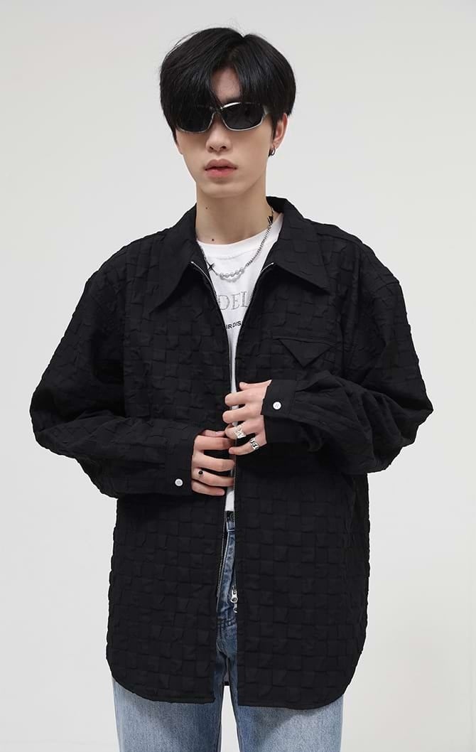 Waffle Texture Zip Shirt - nightcity clothing