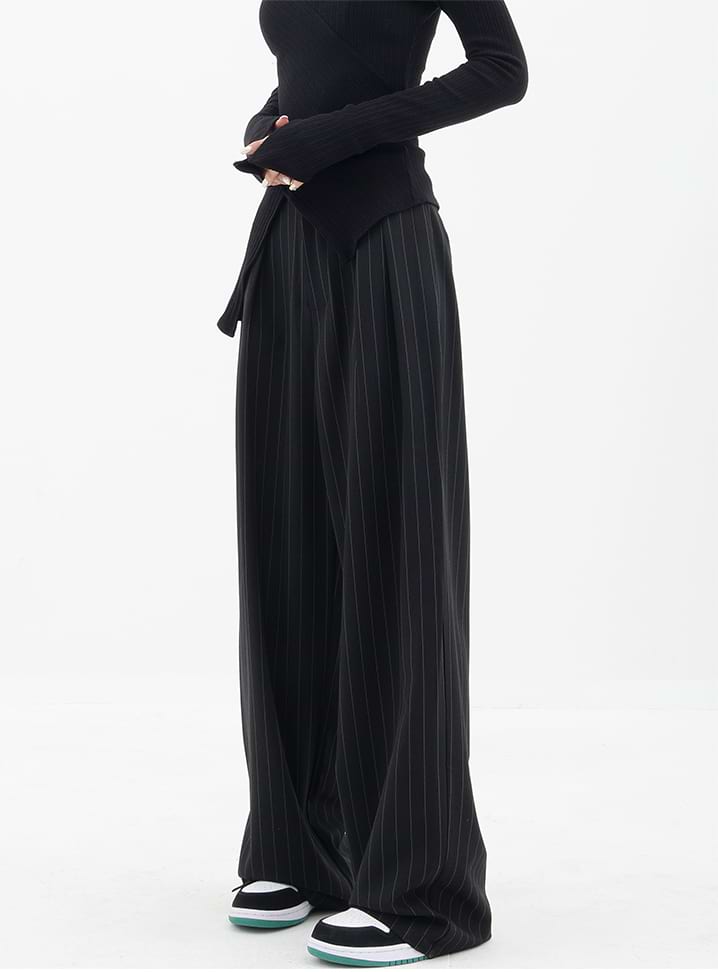 Wide Leg Pinstripe Pants - nightcity clothing