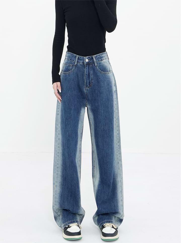 Faded Side Stripe Straight Jeans - nightcity clothing