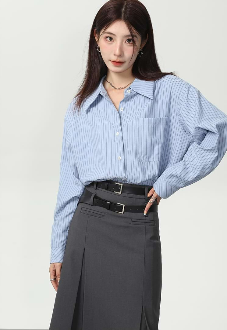 Slim Pinstripe Pocketed Button Shirt