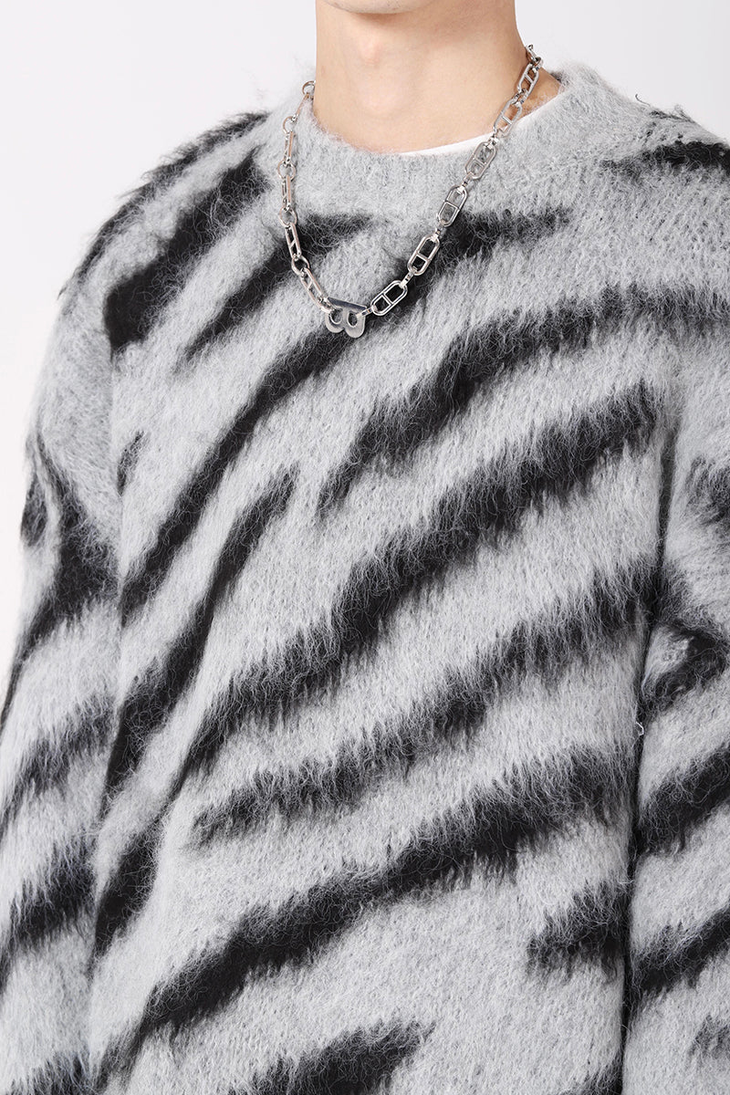 Zebra Print Fuzzy Sweater - nightcity clothing