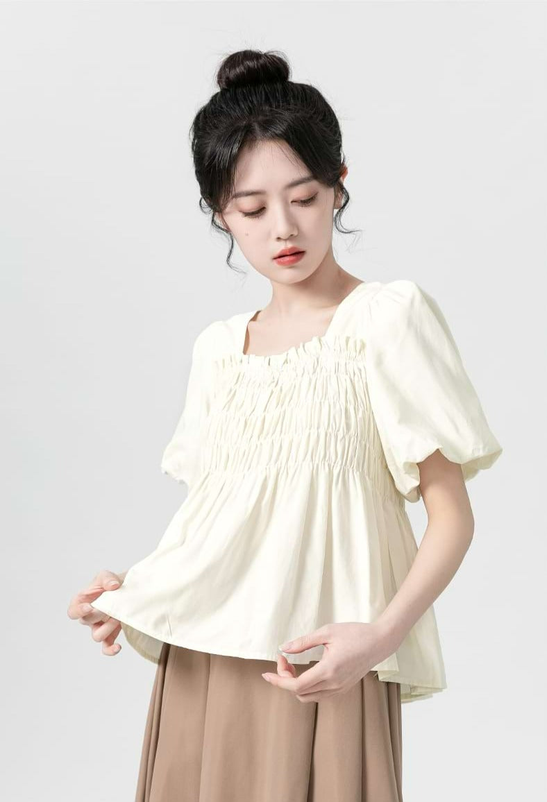 Puff Sleeve Shirred Blouse