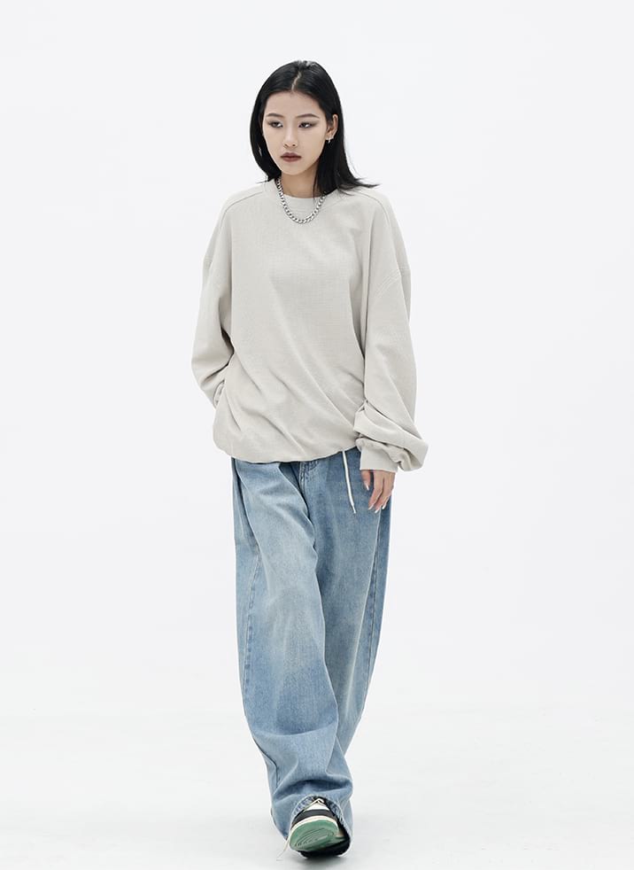 Oversized Waffle Textured Sweatshirt - nightcity clothing