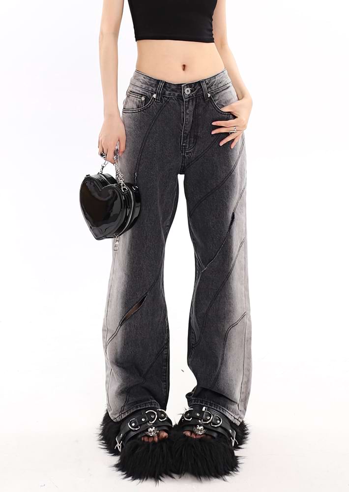 Faded Cutout Side-Stripe Jeans - nightcity clothing