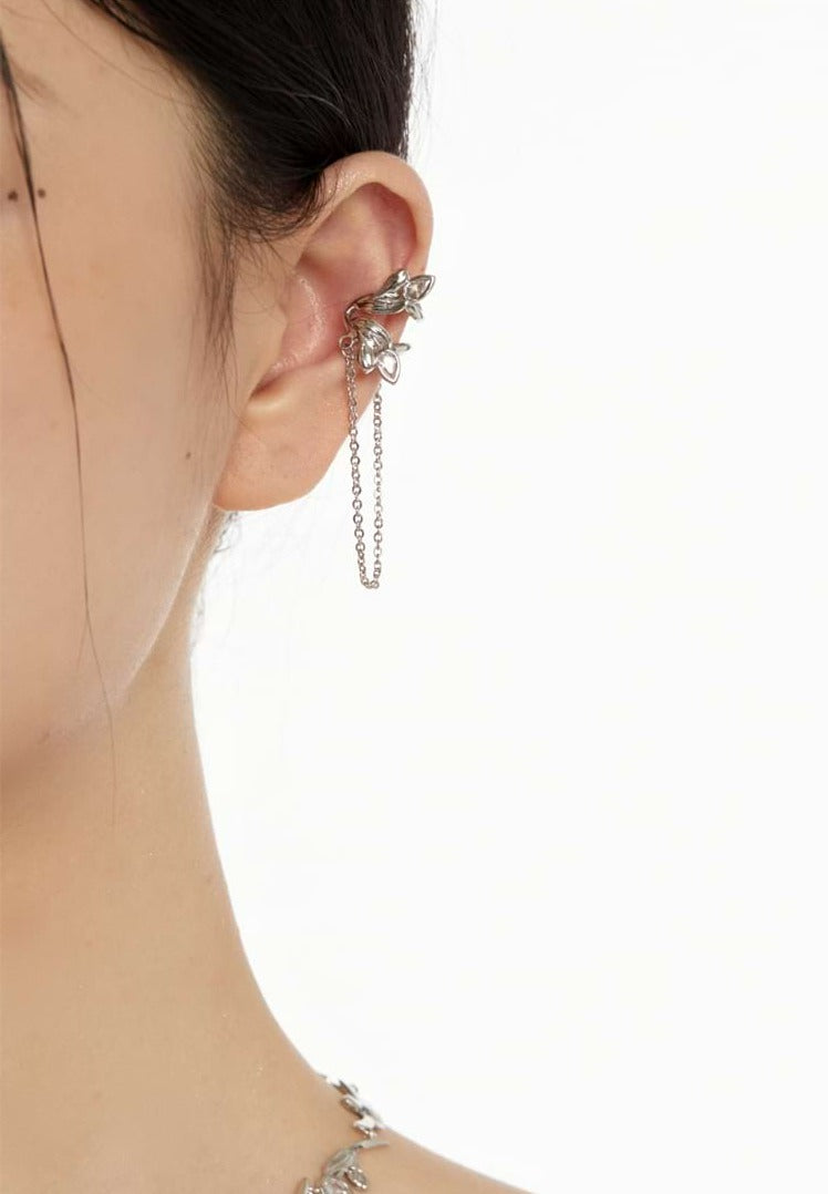 Flower Ear Cuff with Link Chain