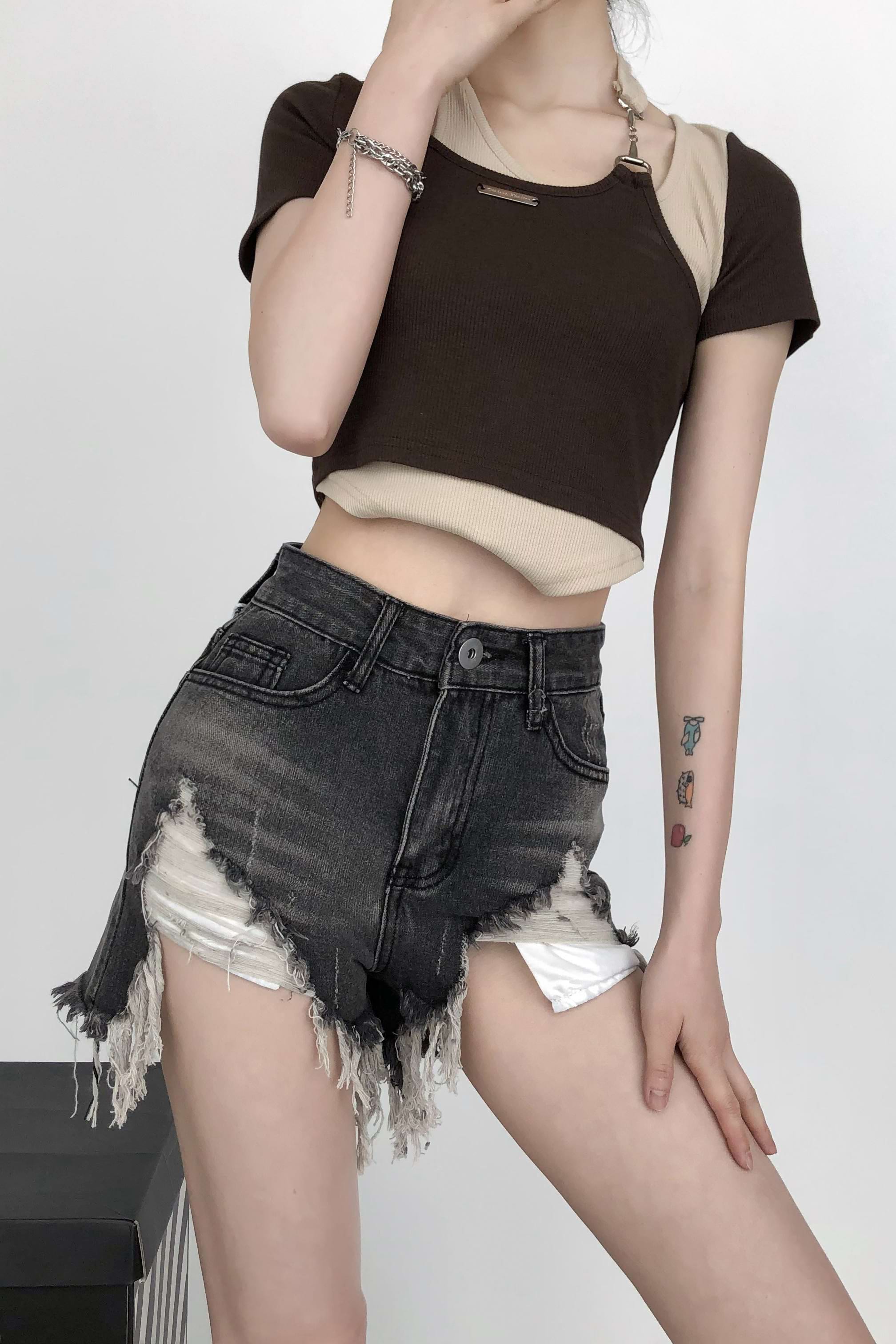 Distressed Faded Denim Shorts