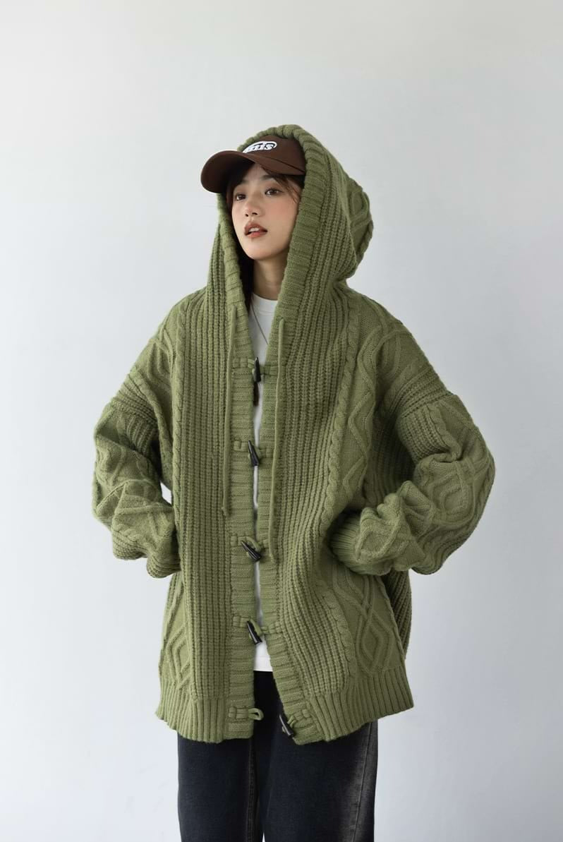 Textured Oversized Knit Hoodie