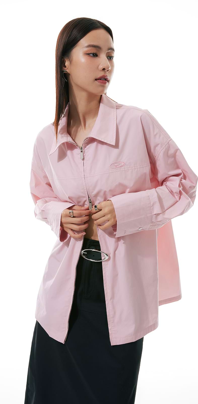 Double Zip Oversized Collared Shirt