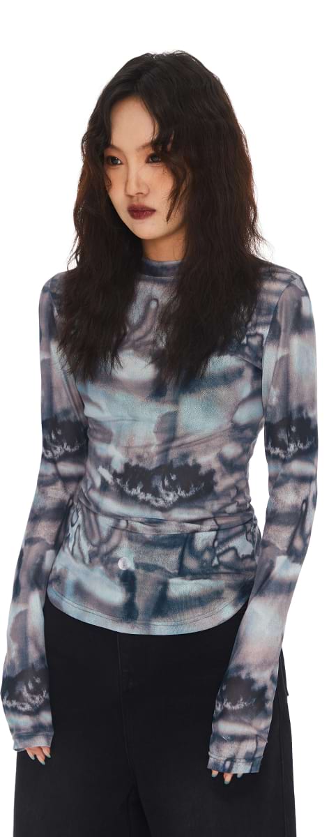 Abstract Print Skinny Long Sleeve Top