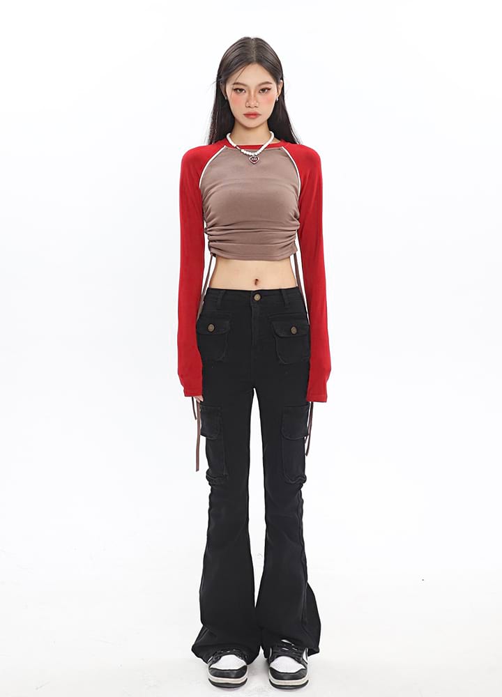 Skinny Ruched Baseball Cropped Tee - nightcity clothing